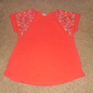 Umgee Embroidered Top Orange Floral M L